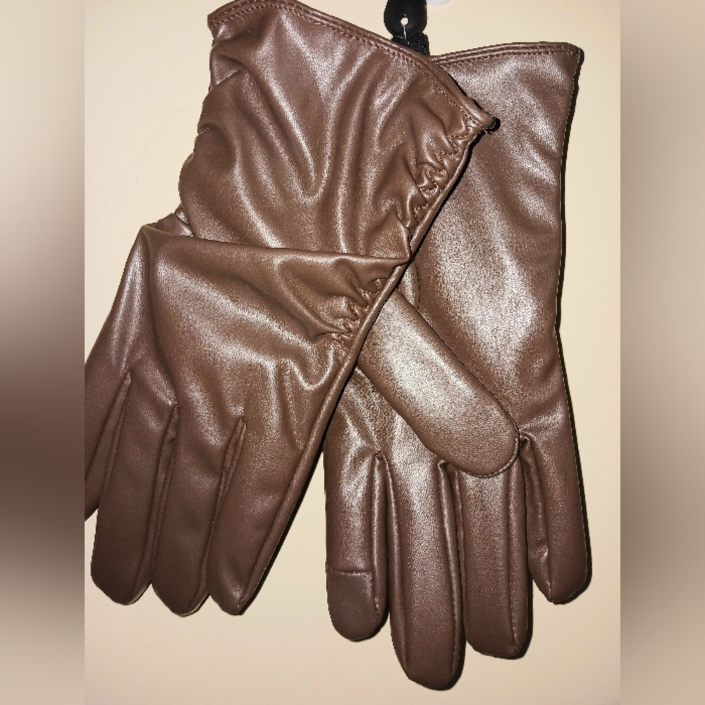 AKIRA Chocolate Faux Leather Gloves